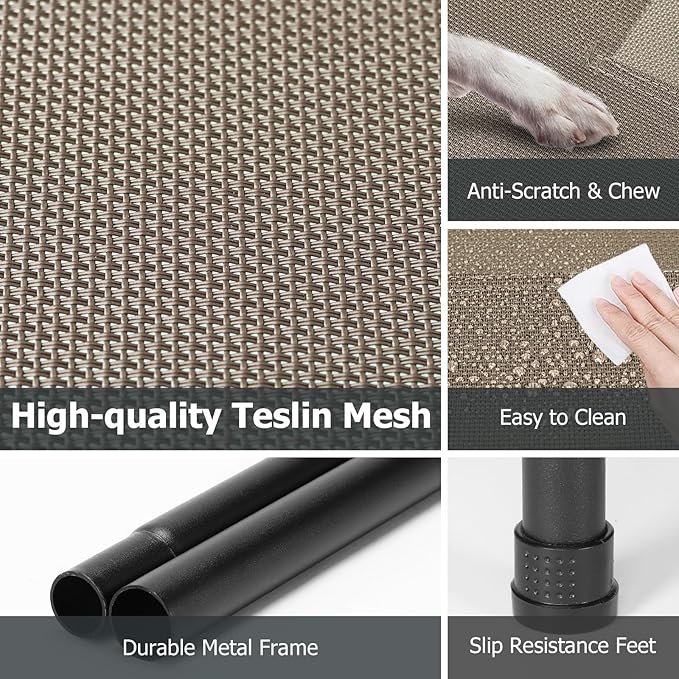 Elevated Dog Bed for Outdoor, XXL Raised Dog Cot Indestructible with Washable Mesh, Cooling Summer Pet Cot Chew Proof for Outside Camping Travel, 51 inch Brown-PawvioPets