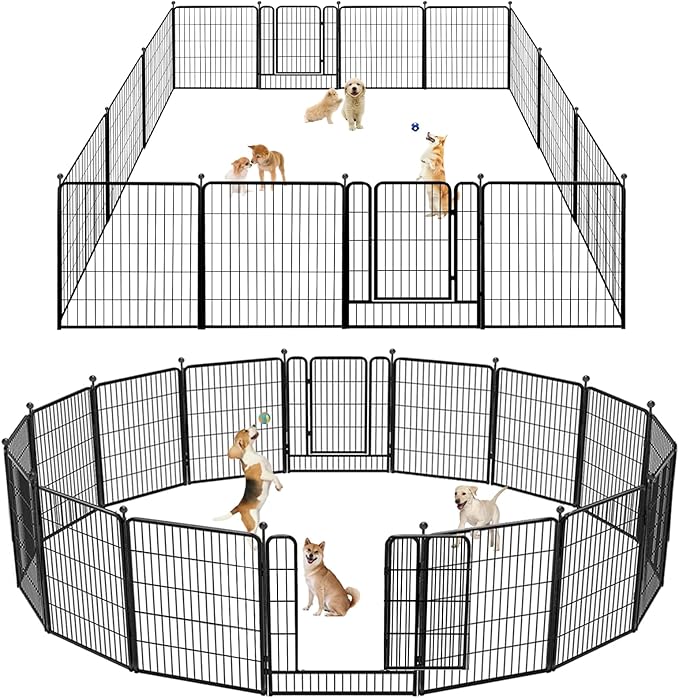 Dog Playpen 32 inch 20 Panels Indoor Outdoor Dog Pen for Medium/Small Dogs Heavy Duty Metal Dog Fence Outdoor for Yard, Puppy Playpen with Door Portable Pet Fence for RV Camping Yard-PawvioPets