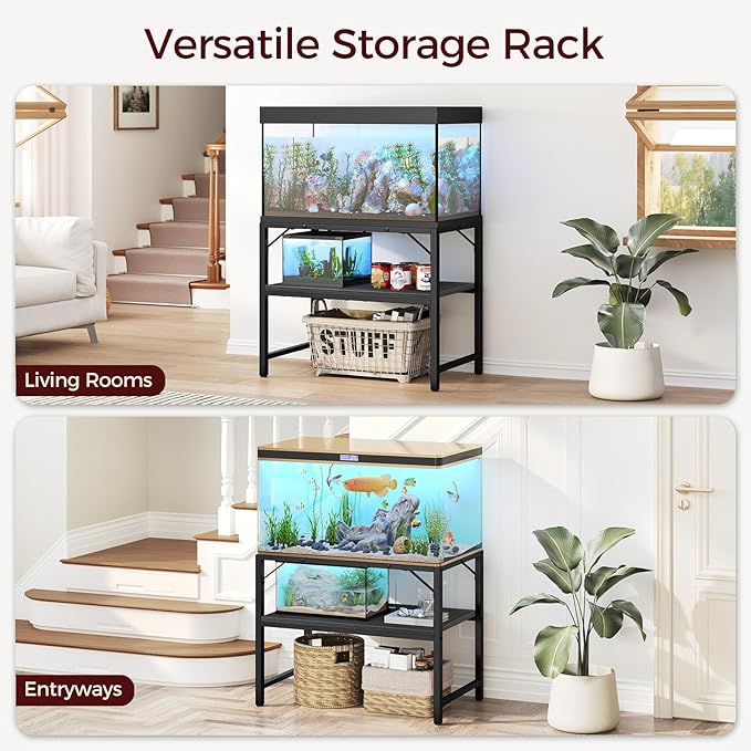 40-50 Gallon Fish Tank Stand, Aquarium Stand with 2-Tier Storage Shelves, Heavy Duty Breeder Turtle Terrarium Stand Rack for Home Office, 36.2" L x 18.9" W x 24.4" H, Black FTBK4001-PawvioPets