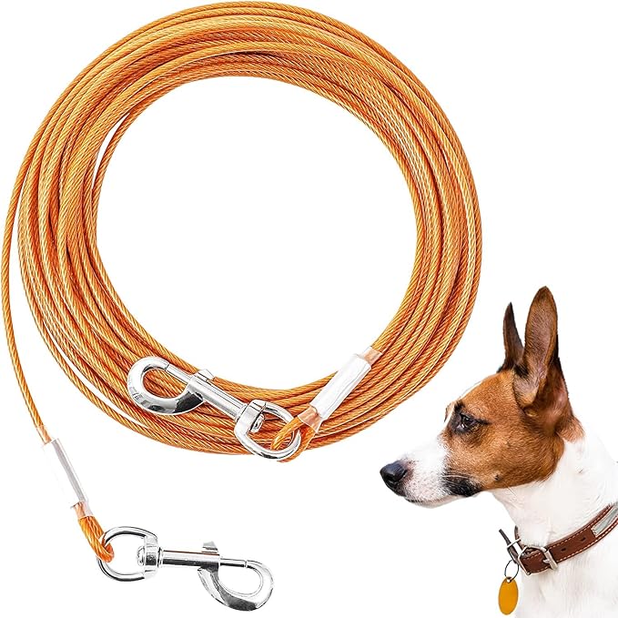 Dog Tie Out Cable,50ft Dog Lead-Heavy Duty Tie Out Cable for for Large Dogs Up to 125lbs-Dog Chain for Yard-Outside Dogs Runner Tether Line-PawvioPets
