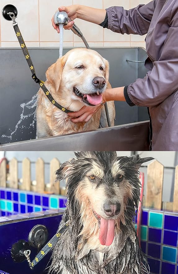 Dog Bathing Tether with Heavy Suction Cup, Dog Grooming Tub Restraint Leash with Adjustable Collar for Pet Cat Shower and Grooming-PawvioPets