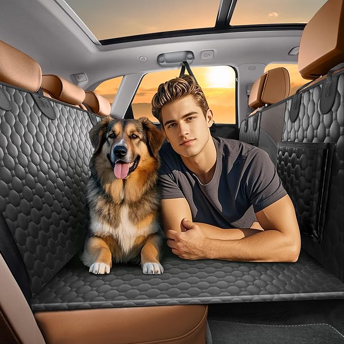 Back Seat Extender for Dogs Holds 400lbs, PU Leather Hard Bottom Car Seat Cover for Dogs,Heavy Duty Dog Car Seat Cover for Back Seat, Waterproof Dog Hammock for Car, Large Pet Bed for Car, Suv, Truck-PawvioPets