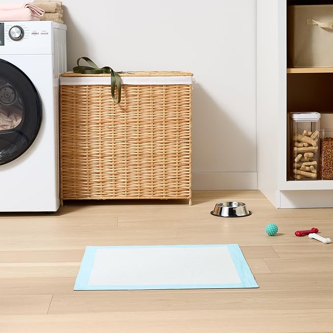 Amazon Basics Dog and Puppy Pee Pads with 5-Layer Leak-Proof Design and Quick-Dry Surface for Potty Training, Standard Absorbency, X-Large, 28 x 34 Inch - Pack of 60, Blue & White-PawvioPets