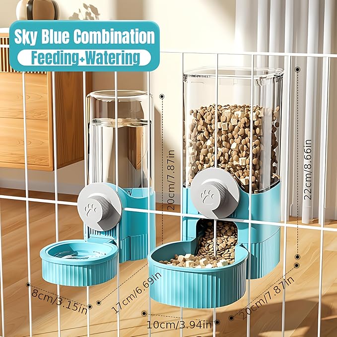 GPY Automatic Hanging Gravity Pet Feeder and Water Dispenser Set ，Automatic Dog Feeder and Dog Water Dispenser for Dogs Cats Pets Animals Large Capacity (Blue Water Feeder&Food Feeder) (Blue)-PawvioPets