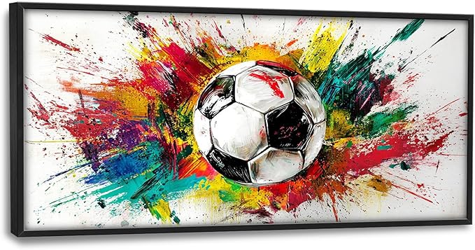 Extra Large Framed Soccer Wall Art,Oversized Colorful Graffiti Sport Ball Wall Decor Pictures for Living Room,Canvas Print Painting Modern Artwork Bedroom Office Bathroom Home Decor 60L x30W-PawvioPets