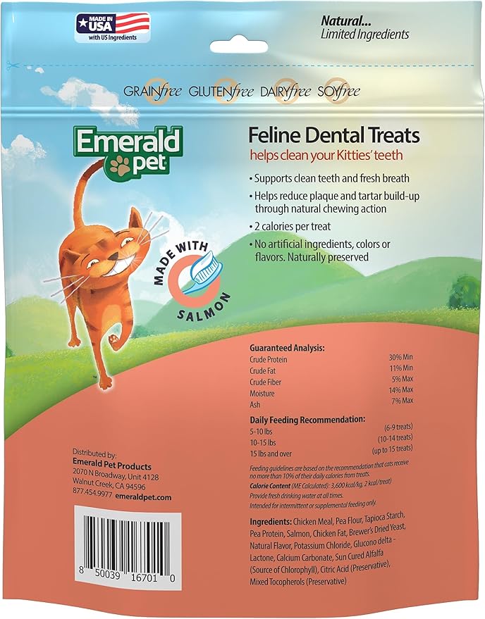 Feline Dental Treats — Tasty and Crunchy Cat Dental Treats Grain Free — Natural Dental Treats to Clean Cat Teeth, Freshen Breath, Reduce Plaque and Tartar Buildup — Salmon Treats, 32 oz (32 oz)-PawvioPets