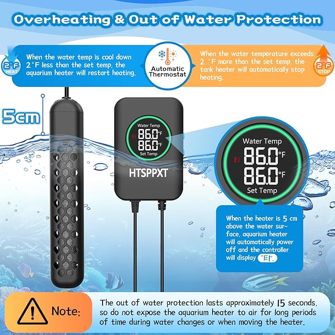 Aquarium Heater, 100W/200W/300W/500W Adjustable Fish Tank Heater with Intelligent Digital LED Controller, Overheating and Out of Water Protection for Freshwater and Saltwater Tanks-PawvioPets