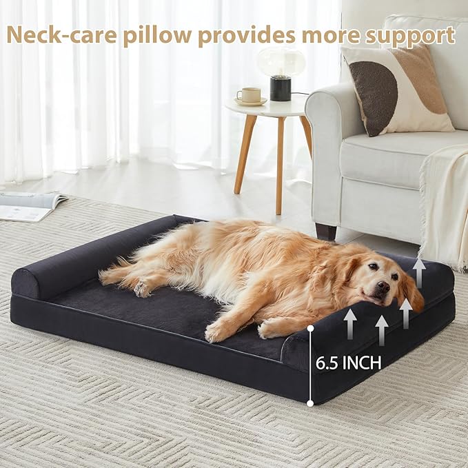 BFPETHOME Washable Dog Beds for Large Dogs, Orthopedic Dog Bed Large, Big Couch with Removable Washable Cover, Waterproof Lining and Nonskid Bottom, Egg-Crate Foam Pet Sofa Bed for Sleeping-PawvioPets