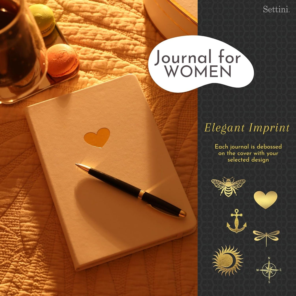 SETTINI Lined Journal, Ideal for Journaling - A5 Vegan Leather Notebook, 192 Archival-Quality Pages, QuillEase Bleed-Free Paper, Inner Pocket & Bookmark - Bride Gifts for Women, White Heart