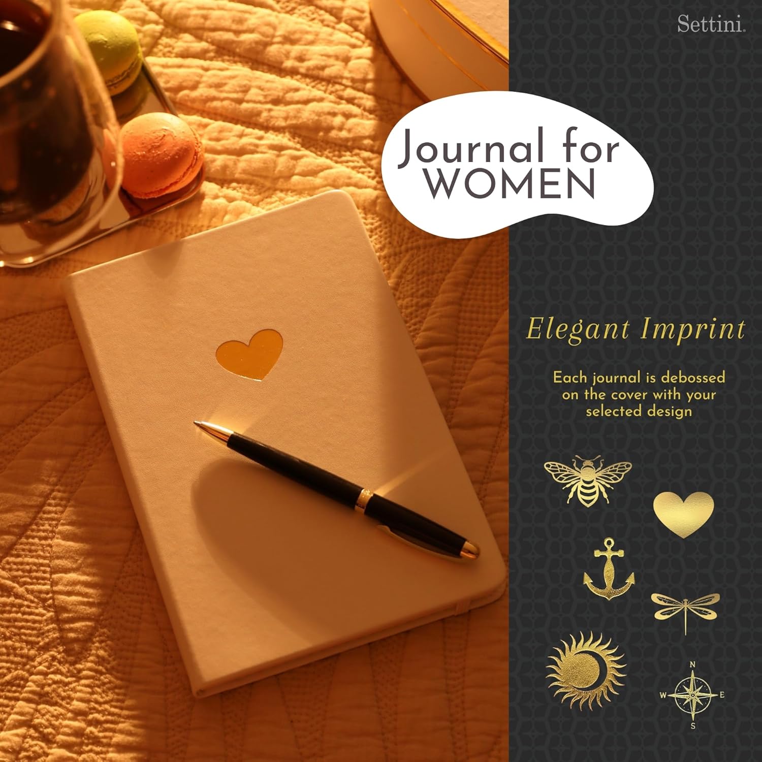 SETTINI Lined Journal, Ideal for Journaling - A5 Vegan Leather Notebook, 192 Archival-Quality Pages, QuillEase Bleed-Free Paper, Inner Pocket & Bookmark - Bride Gifts for Women, White Heart