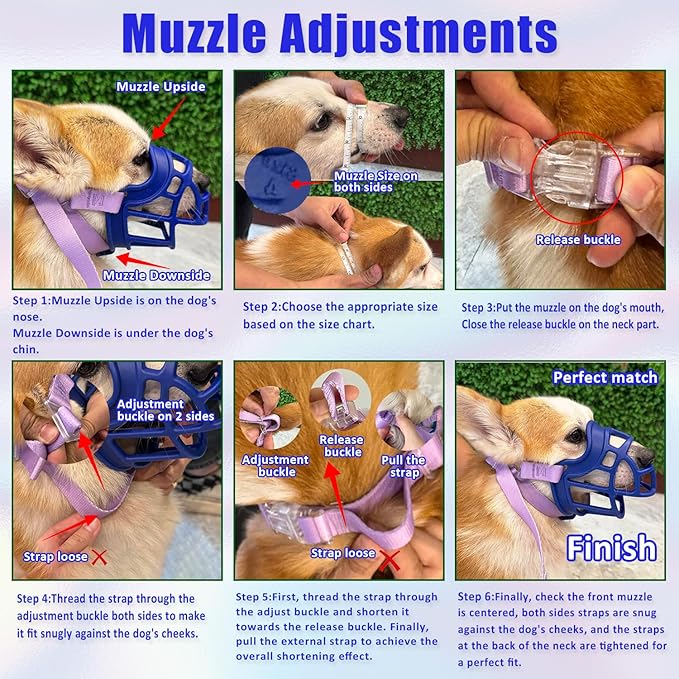 Basket Muzzle Allows Panting Drinking, Anti Biting Chewing, Suitable for Grooming Trimming Training, for Small Medium Large Dogs (Blue, Size 4)-PawvioPets