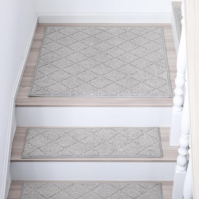 COSY HOMEER Edging Stair Treads Non-Slip Corner Indoor Stair Runners for Wooden Steps,Landing Slip Resistant Stair Rugs Mat for Kids and Dogs,100% Polyester TPE Backing,Grey,30x30 inch-PawvioPets