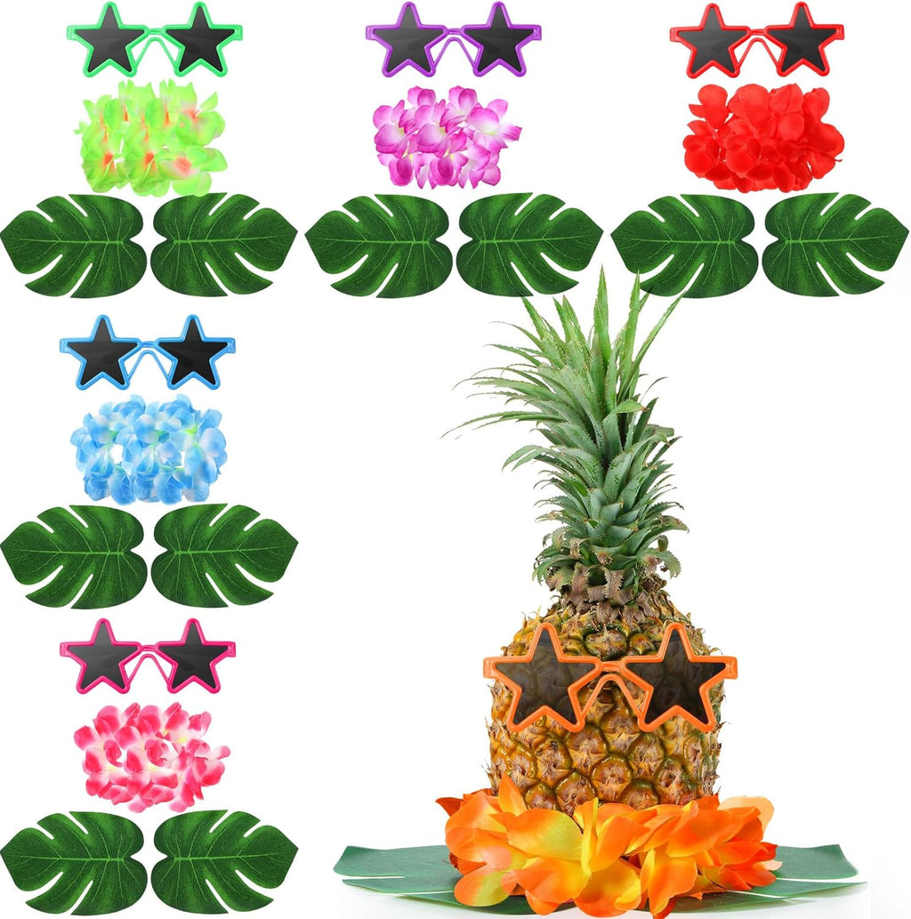 6 Sets Hawaiian Table Centerpieces Pineapple Luau Party Table Decorations Tropical Decor for Beach Summer Party(Star)