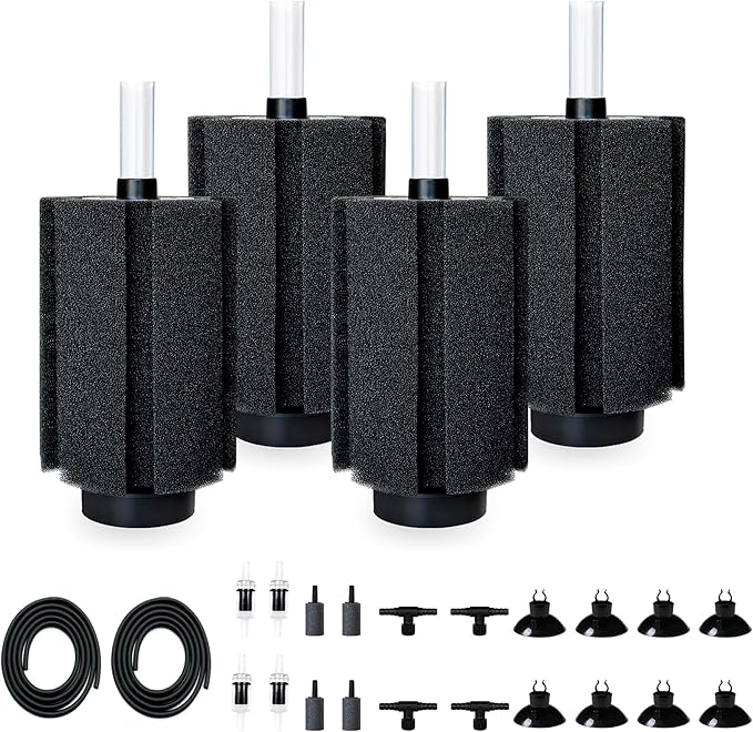 125-150 Gal Extra Large Aquarium Sponge Filter with Air Stone and Ceramic Media, 4 Pack Quiet Fish Tank Sponge Filter for Breeding Fry Betta Shrimp Fish Tank-PawvioPets