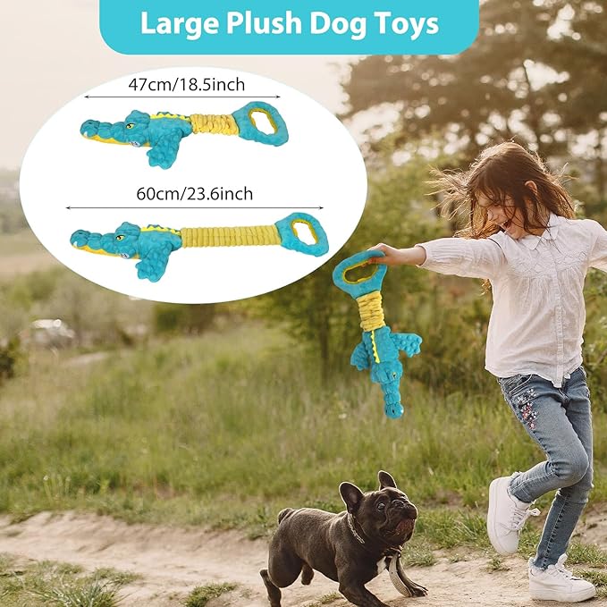 Dog Toys Cute Alligator Dog Toy Tough Plush Puppy Toy for Playtime, Training & Tug of War- Interactive Squeaky & Crinkle Chew Toy for Small to Large Dogs-PawvioPets