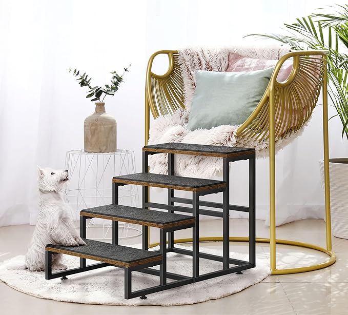 Dog Stairs for High Beds 4 Steps Dog Stairs for Small Medium Dogs Pet Stairs/Steps for Puppy, Cats, and Dogs, Easy to Walk on Dog Step for Beds and Cars-PawvioPets