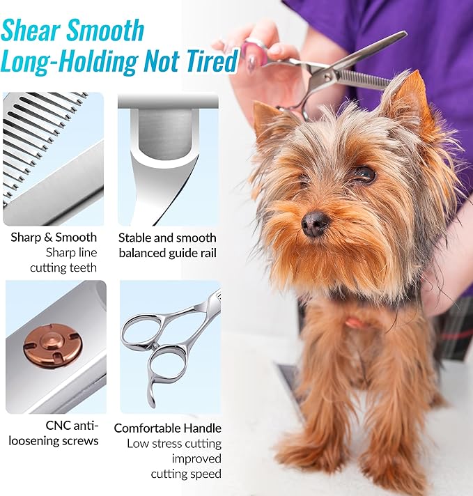 Dog Grooming Scissors: 7 inch Pet Thinning Shears Made Of Japanese 440c Advanced Stainless Steel Professional Grooming Scissors for Dogs Cats and Other Pets-PawvioPets