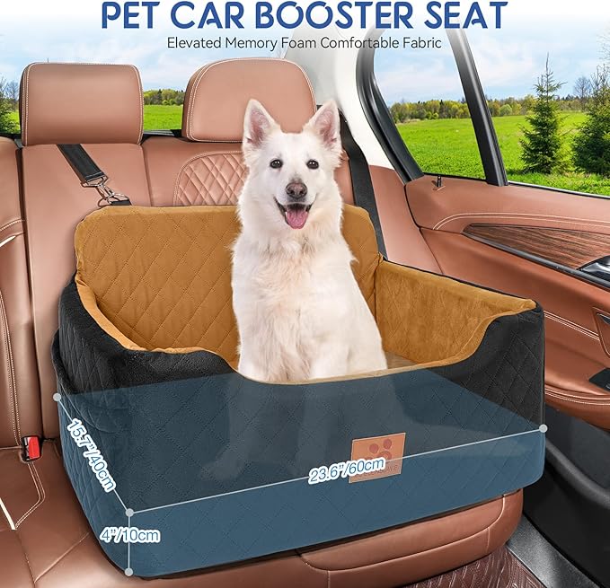 Dog Car Seat for Medium/Large Dogs,Dog Booster Seat for Dog Under 50lbs or 2 Small Dogs, Detachable and Washable Pet Car Seat,Multi-Functional Travel Dog Bed & Dog Sofa(Black/Brown)-PawvioPets