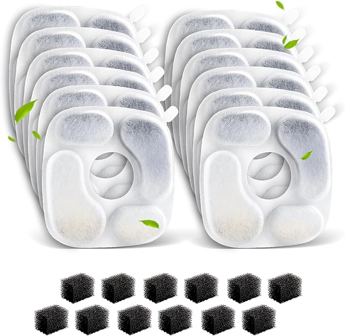 Cat Fountain Filters for 95 oz/2.8 Liter Automatic Pet Fountain Cat Fountain (12 Filters+12 Sponges)-PawvioPets