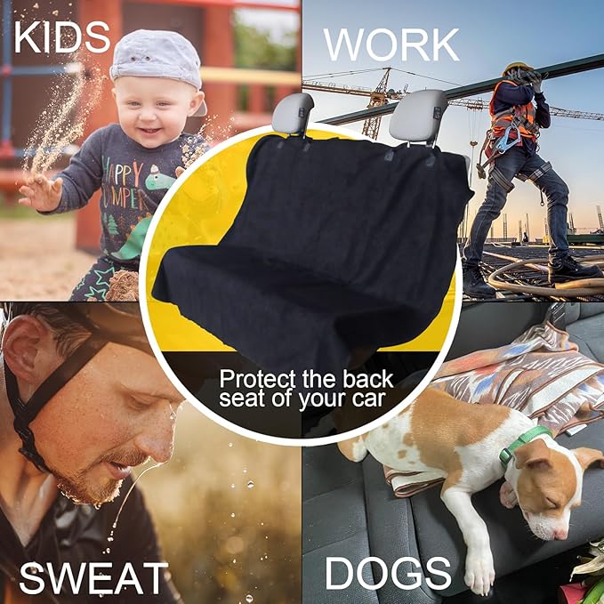 Back Seat Cover for Car Trucks Van SUV,Waterproof Rear Bench Towel Seat Covers for Dogs and Kids,Automotive Backseat Protector (Black)-PawvioPets