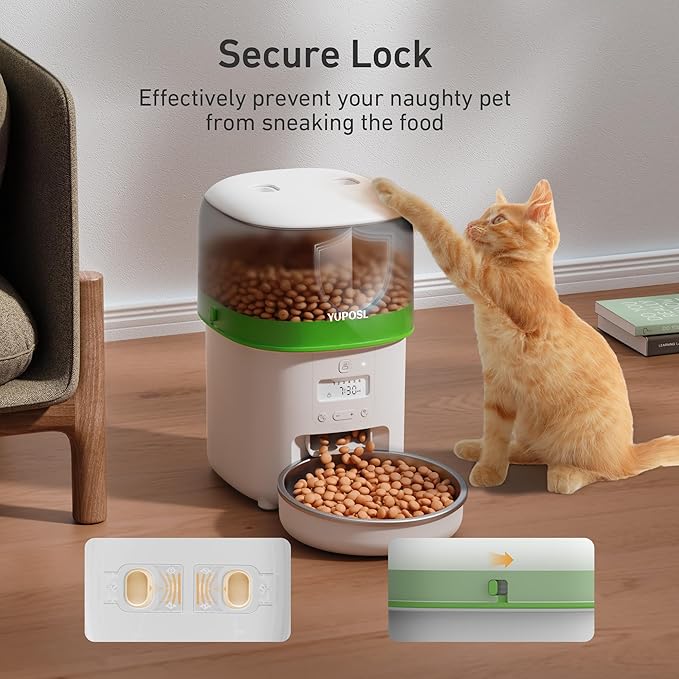 Automatic Cat Feeder - 2L Cat Food Dispenser, Timed Auto Pet Feeder with 180-day Battery Life, 1-6 Meals Per Day, 1-16 Portion, Desiccant Bag Keeps Dry Food Fresh, Also for Small Dogs-PawvioPets