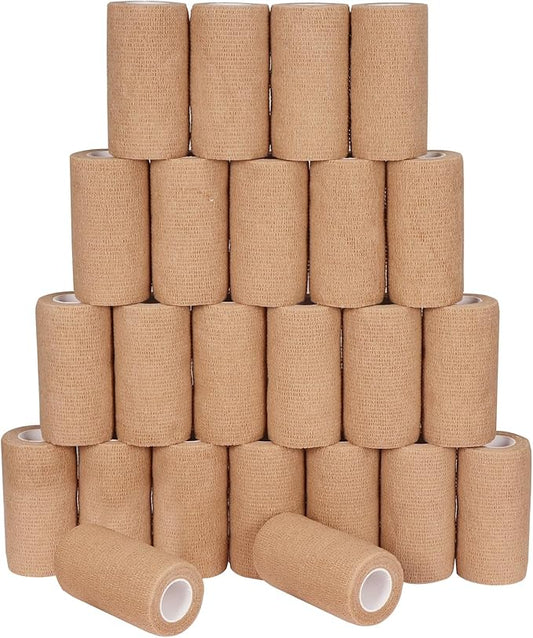24 Pack Self Adhesive Bandage Wrap, 4” x 5 Yards Cohesive Medical Tape Elastic Wrap for Sports, Ankle, Wrist Sprains, Pet First Aid-PawvioPets