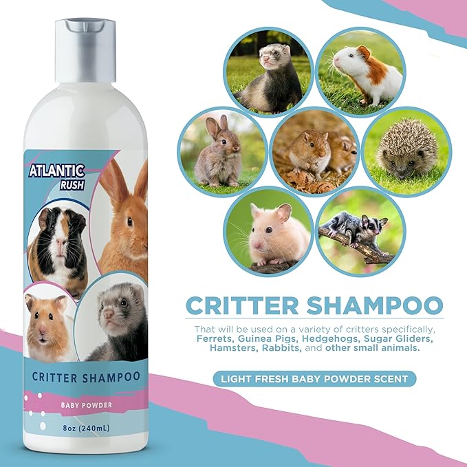 Critter Shampoo for Small Pets - 8oz Small Animal Baby Powder Scented Shampoo - Pet Shampoo for Small Critters Including Ferrets, Guinea Pigs, Rabbits, Hedgehogs, Hamsters & Sugar Gliders-PawvioPets