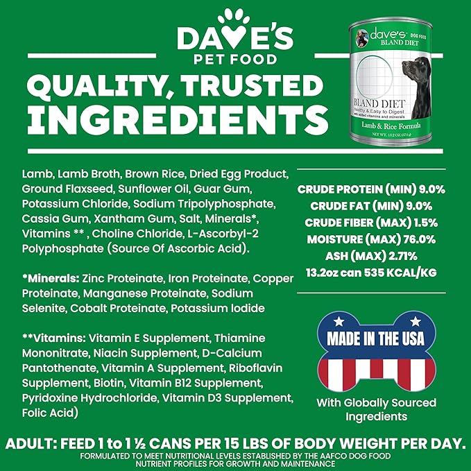 Dave's Pet Food Bland Dog Food (Lamb & Rice), Canned Wet Dog Food for Sensitive Stomachs, Gluten-Free, Digestive Care, 13.2 oz (Case of 12)-PawvioPets