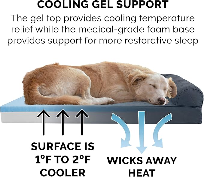 Furhaven Cooling Gel Dog Bed for Large Dogs w/ Removable Bolsters & Washable Cover, For Dogs Up to 125 lbs - Quilted Sofa - Iron Gray, Jumbo Plus/XXL-PawvioPets