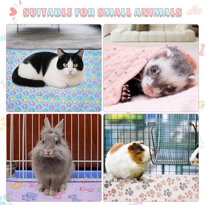 6 Pack Guinea Pig Cage Liner, Washable Guinea Pig Fleece Blankets Beding Accessories, Flannel Throw Warm Sleep Mat, Pet Pee Pads for Small Animal Hamster Rabbit Puppy Cat (Light Color, 26x14 Inch)-PawvioPets