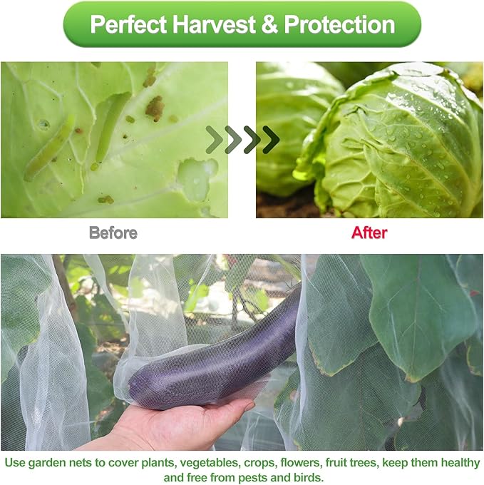 Garden Netting Mesh, 10X30 FT Garden Netting with 16 Cilps & Ultra Fine Mesh Net Bird Barrier Protection for Garden Vegetables Flowers Shrubs Fruit Trees Indoors & Outdoors Plant Beds Greenhouse-PawvioPets
