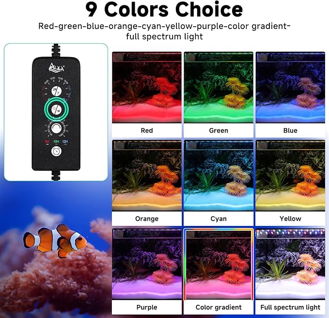 AQQA LED Aquarium Light, 24/7 Mode IP68 Waterproof Extendable Bracket Fish Tank Light, DIY Mode Full Spectrum Aquarium Plant Light, Adjustable Timer/Brightness Memory Function for 18-24 Inch Fish Tank-PawvioPets