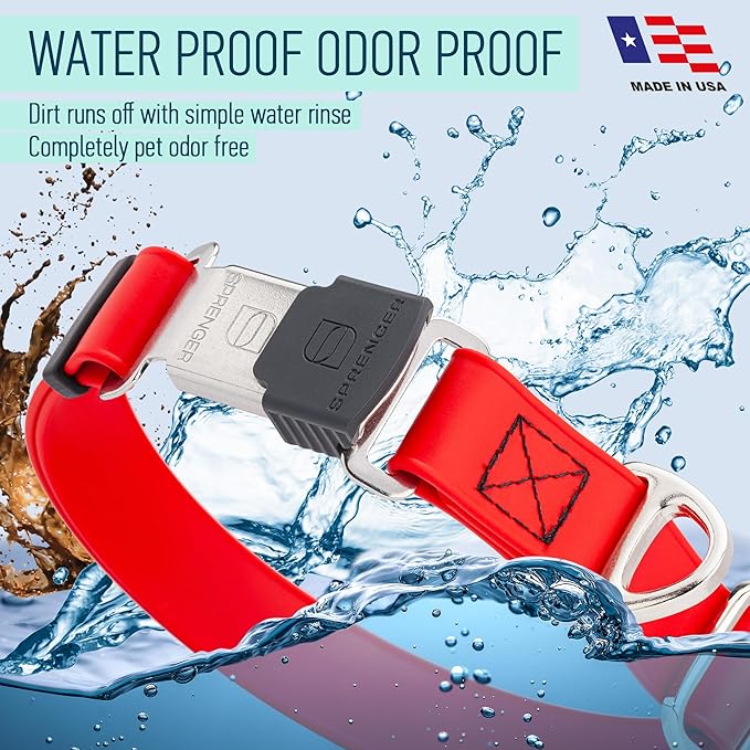 Dogline Biothane Waterproof Dog Collar with Herm Sprenger Stainless Steel Quick Release Buckle – Heavy Duty Tactical Durable Collar for Dogs – Comfortable and Safe Pet Collar, W 3/4" L 12-19", Red-PawvioPets