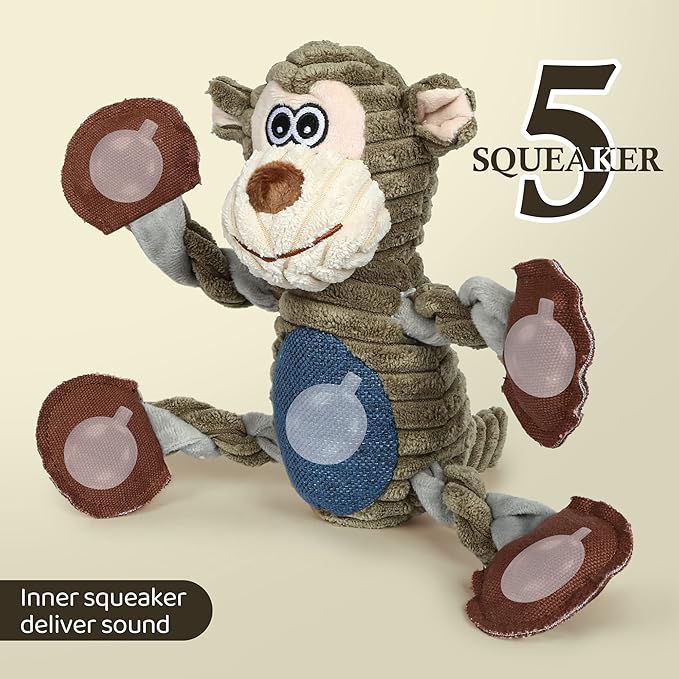 Dog Toys for Large Dog - Plush Squeaky Medium & Small Dog Toys - Stuffed Animals Puppy Toys - Funny Cute Dog Toys for Dog Birthday Presents (Monkey)-PawvioPets