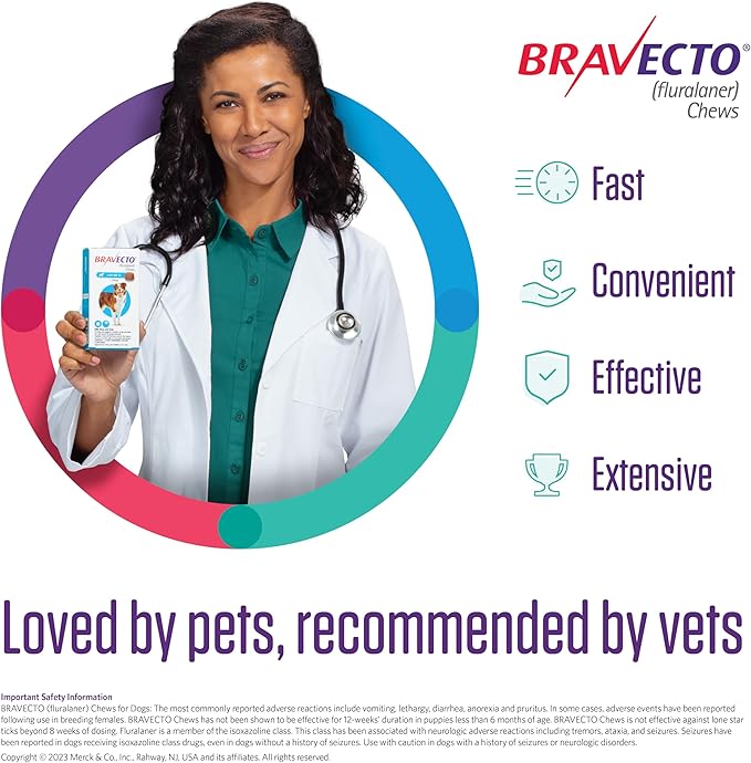 BRAVECTO Chew for Dogs, Flea & Tick, 1 Chew, 12 Week Supply, 9.9-22 lbs., Orange Box-PawvioPets