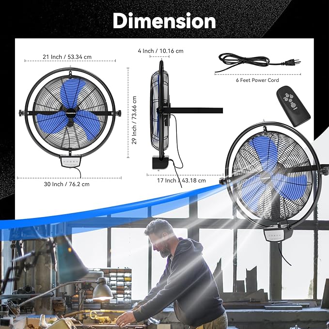 20 IN 5500 CFM Remote Control Wall Mount Fan, 3 Speed High Velocity Wall Fan with Timer, Oscillation & Tilting, Air Circulator for Garage, Commercial, Greenhouse, Warehouse & Gazebo Use, UL Listed-PawvioPets