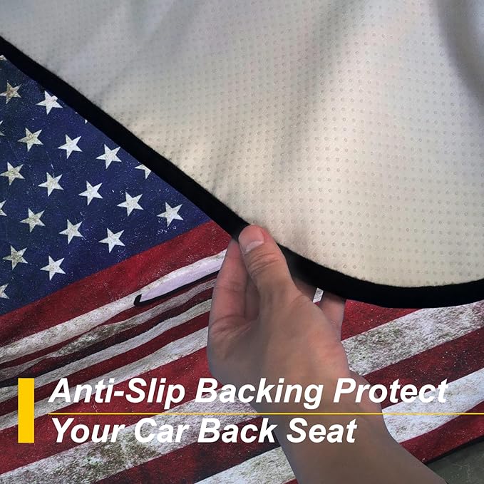 Back Seat Cover for Car Trucks Van SUV,Waterproof Rear Bench Towel Seat Covers for Dogs and Kids,Automotive Backseat Protector (American Flag)-PawvioPets