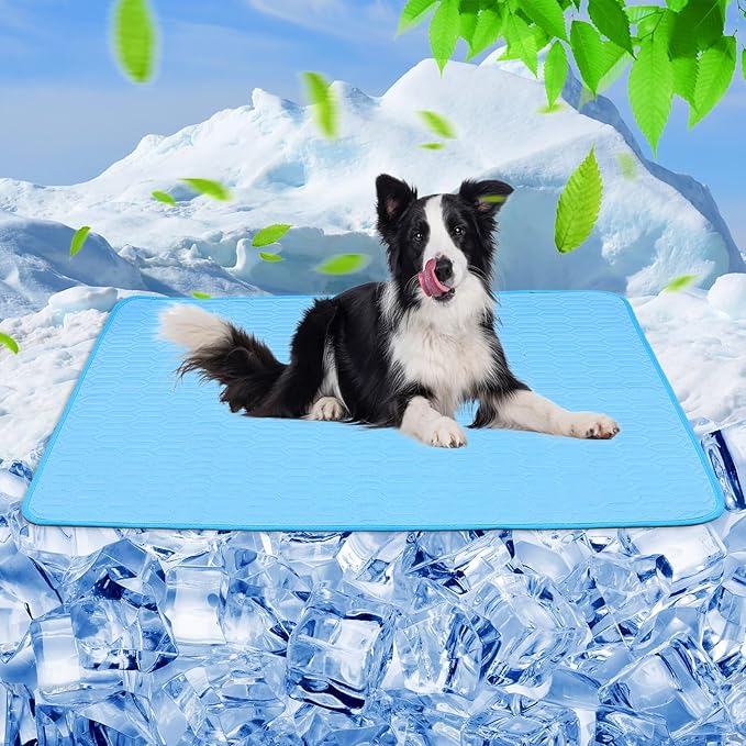 39 Inches× 29 Inches Cooling Mat for Dogs/Cats Immediately Dog Cooling Mat in Summer, Ice Silk Latex Anti-Slip Pet Sleeping Pad Sky Blue Dog Pad Suitable for Car/Indoor/Tourism Use-PawvioPets