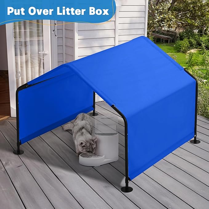 Dog Shade Shelter Outdoor 4'x4'x3' Tent for Large Medium Dogs, Outside Sun Rain Canopy Pet House for Livestock Pigs Cats with Waterproof Roof Ground Nails,Blue-PawvioPets