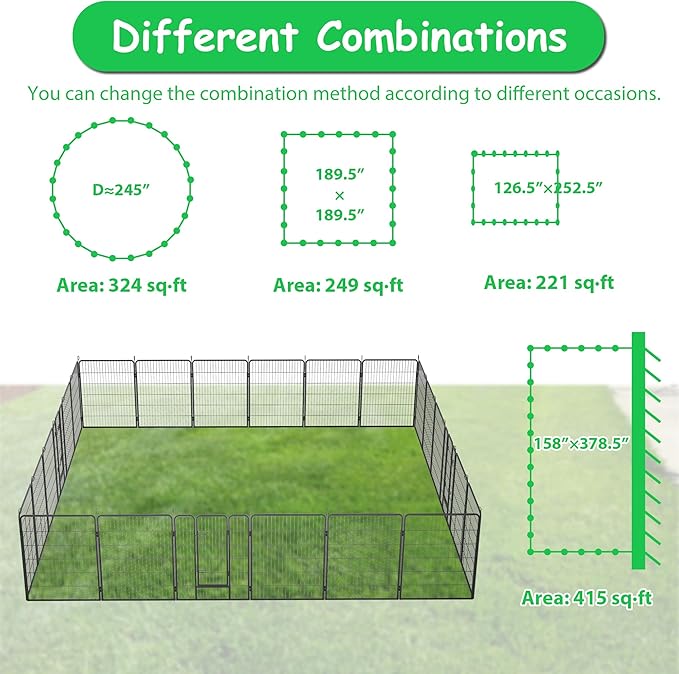 Dog Playpen, Outdoor Dog Fence, 24 Panels, 40" H Dog Pen for Medium/Small Dogs, Heavy Duty Metal Pet Fence with Gate, Portable Dog Fence for RV Camping and Yard (Black)-PawvioPets