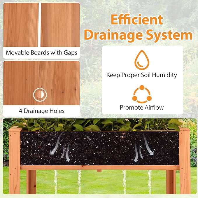 Giantex Raised Garden Bed with Trellis, Wooden Elevated Planter Box with Legs, Drainage Holes for Climbing Plants Vines Vegetables Flowers Herbs, Outdoor Horticulture Planter for Patio Yard (Brown)-PawvioPets