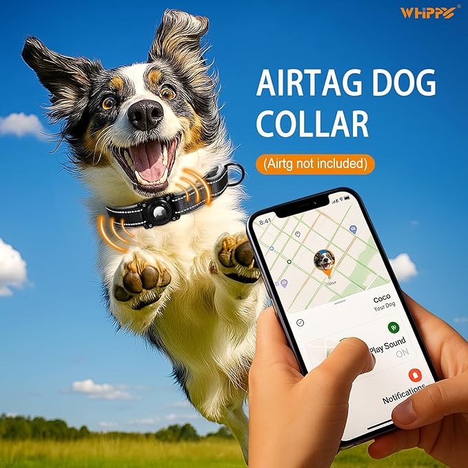 Airtag Dog Collar with Martingale Design, IP68 Waterproof Air Tag Collar Holder, Adjustable Reflective Soft Padded Nylon Dog Collar for Large Medium Small Dogs-PawvioPets