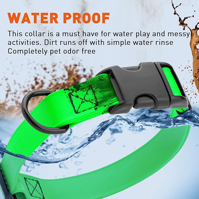 Dogline Biothane Waterproof Dog Collar with Quick Release Buckle Strong Coated Nylon Webbing with Odor- Proof for Easy Care Easy to Clean Fits Small Medium Large Dogs, Lime Green 1" W 15-25" L-PawvioPets