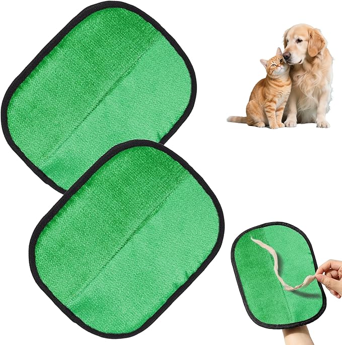 2PCS Electrostatic Pet Grooming Gloves, Reusable Hair Remover for Dog Cat Fur on Clothes Furniture Car Seat/Green-PawvioPets