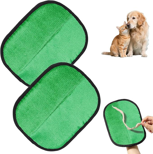 2PCS Electrostatic Pet Grooming Gloves, Reusable Hair Remover for Dog Cat Fur on Clothes Furniture Car Seat/Green-PawvioPets