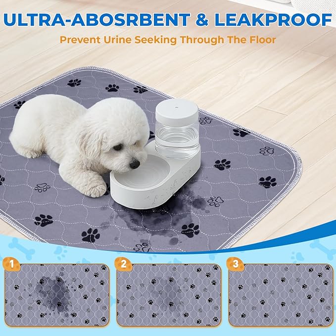 Fostanfly Reusable Puppy Pads, 2 Pack 18"x 24" Washable Pee Pads for Dogs, Absorbent and Leakproof Wee Wee Mat, Waterproof Non Slip Training Mats for Potty, Crate, Playpen, Bed, Sofa-PawvioPets