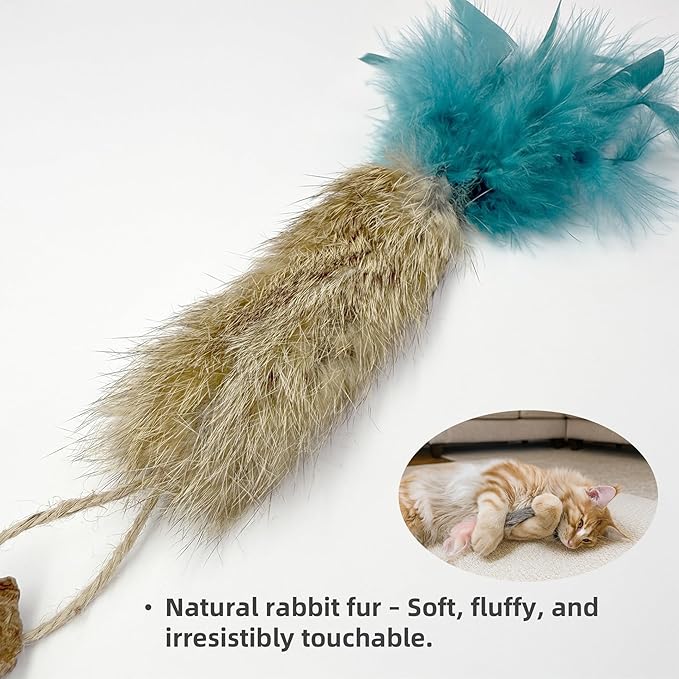 3 Pack Rabbit Fur Catnip Toys with Feathers – Interactive Carrot Cat Toys with Galls Fruit for Indoor Cats and Kittens-PawvioPets