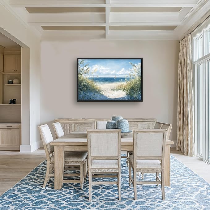 Framed Large Beach Wall Art for Living Room, Oversized Coastal Nautical Wall Decor Sailboat Canvas Seaside Pictures Modern Artwork Home Decoration for Living Room Bedroom Office 36"x24"-PawvioPets