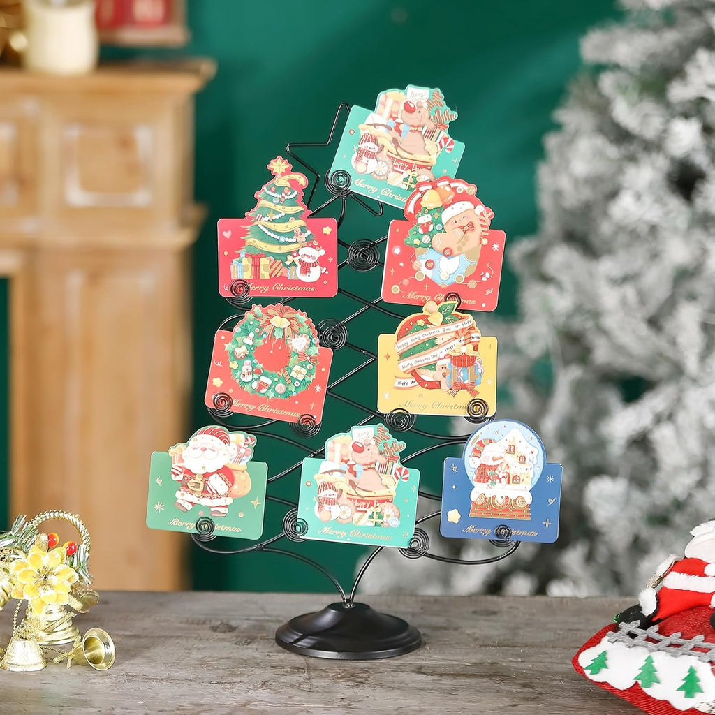 Decorative Metal Christmas Tree Card Holder, 18 Inch Tabletop Holiday Card Display Rack with Star Topper, Black Wire Tree Cards and Photo Holders Stand, Holds up to 19 Place Cards and Memos Pictures