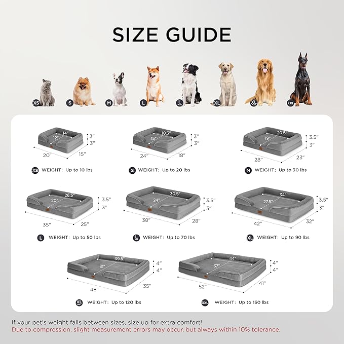 Bedsure Orthopedic Dog Beds for Extra Small Dogs- Washable Dog Cat Bed Waterproof, Comfort Pet Couch Sofa with Washable Removable Cover, Pets Bed with Nonskid Bottom, Grey, 20"-PawvioPets